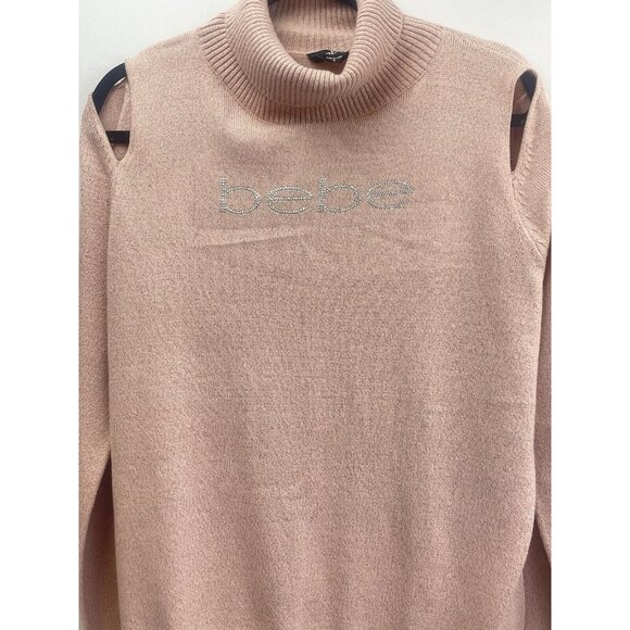 BEBE Women's Sexy Pink Cold Shoulder Sweater Sz XL - Picture 2 of 10